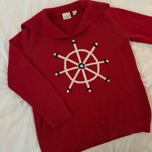 Vintage Red Nautical Sweater with Sailor Collar